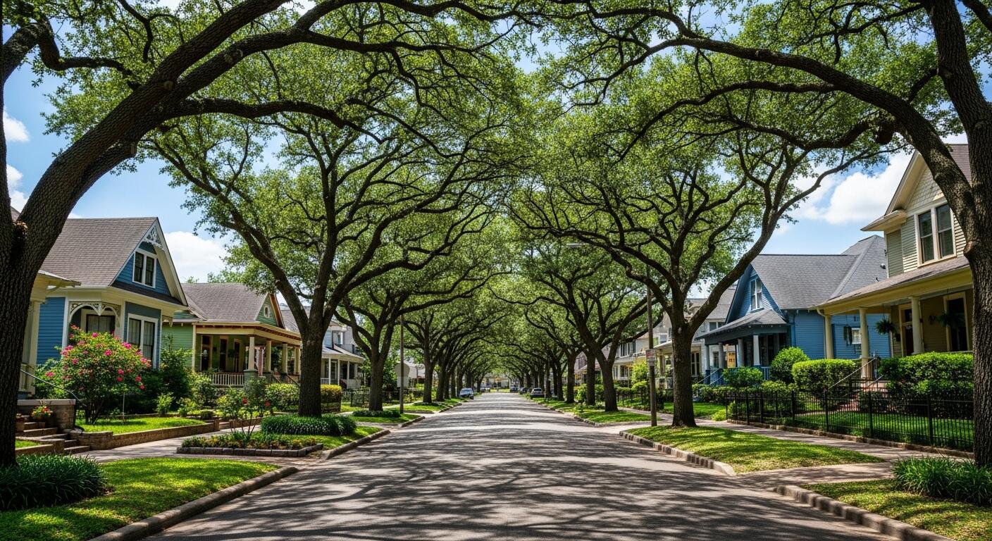 Houston Heights tree-lined street — Houston TX